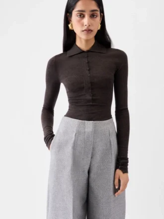 The Merino long-sleeve polo shirt Sheer knit polo
